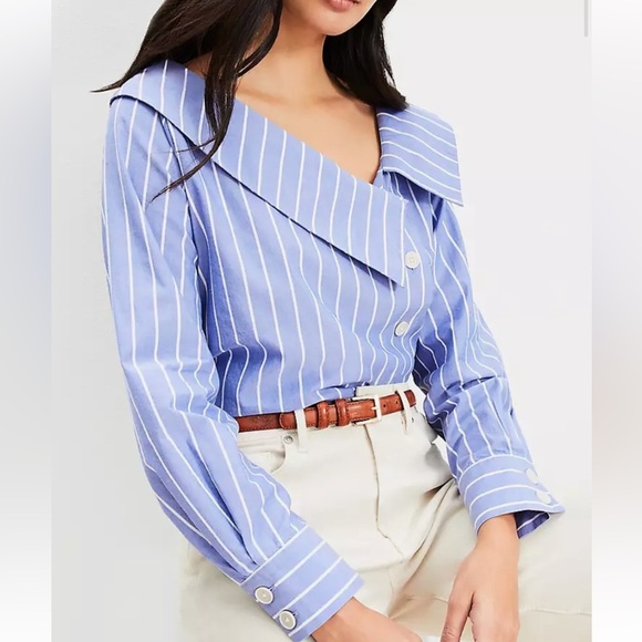 Loft stripe asymmetrical collared shirt Large NWT - Picture 2 of 7